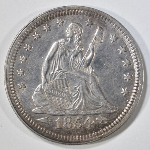 1854 WITH ARROWS SEATED QUARTER CH AU