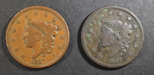 (2) 1837 HEAD OF 1838 LARGE CENTS  FINE