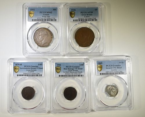 LOT OF 5 PCGS GRADED FOREIGN COINS: