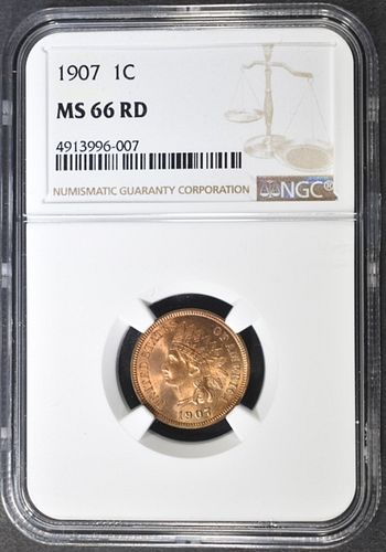 1907 INDIAN CENT  NGC MS-66 RD