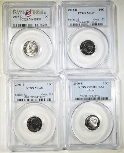 LOT OF 4 PCGS GRADED ROOSEVELT DIMES: