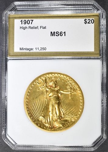 1907 $20 GOLD HIGH RELIEF PCI BU