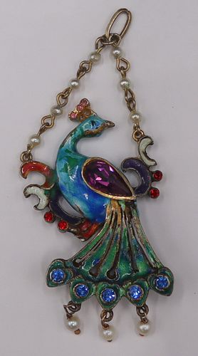 JEWELRY. Silver, Enamel, Gem and Pearl Peacock