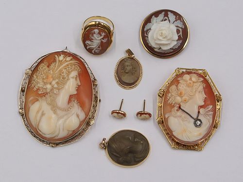 JEWELRY. Assorted Gold Cameo Jewelry Grouping.