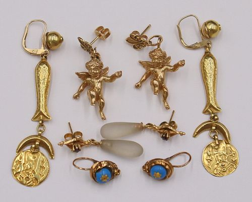 JEWELRY. (4) Pair of Gold and Gem Earrings.