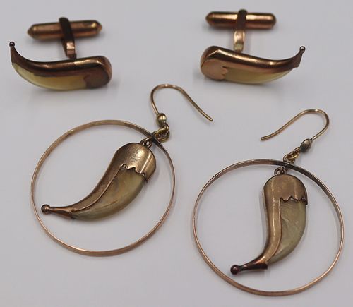 JEWELRY. 9ct Gold Mounted Tiger's Claw Jewelry.