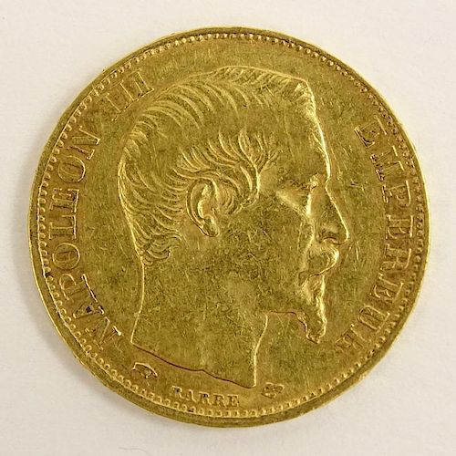 Swiss 1857 20 Franc Gold Coin.
