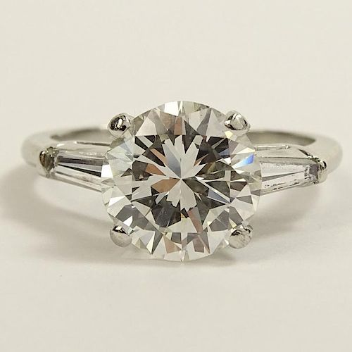 GIA Certified 3.25 Carat Round Brilliant Cut Diamond and Platinum Engagement Ring.