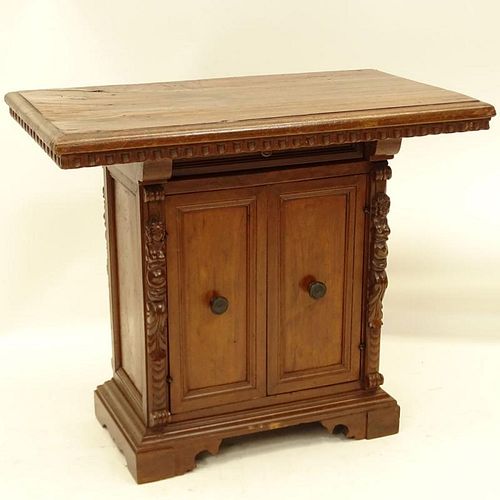 19th Century Walnut One Drawer, Two Door Cabinet Table.