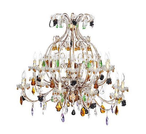 A Murano Glass and Painted Metal Twenty-Four Light Chandelier, Height 49 inches.
