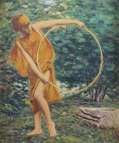 HUTCHENS, Frank. Watercolor. Girl with Hoop, 1927.