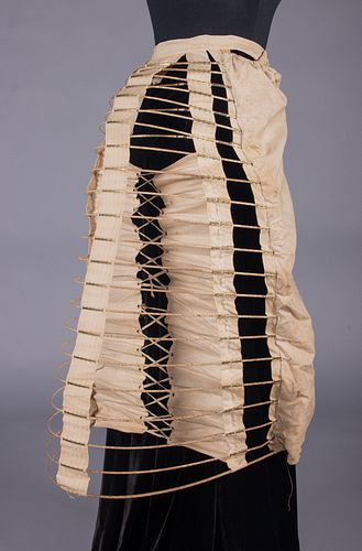 UNUSUAL LOBSTER TAIL BUSTLE & CAGE CRINOLINE, 1870s