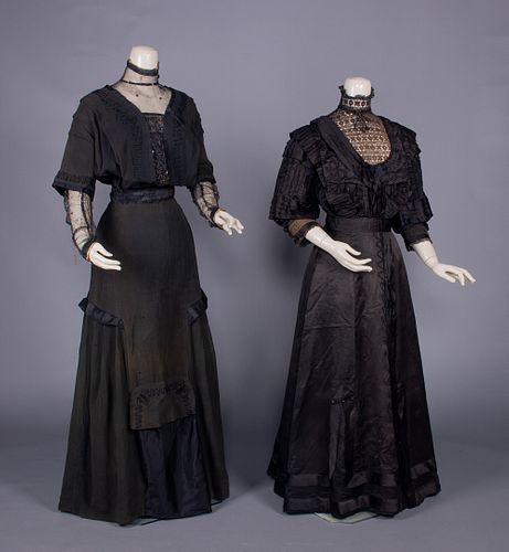 TWO SILK OR LINEN DAY DRESSES, 1906-1910