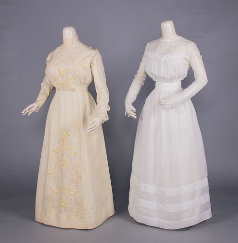TWO COTTON DAY DRESSES, c. 1910