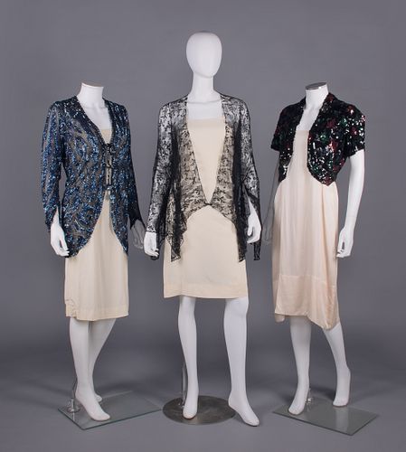 THREE LACE OR SEQUIN EVENING JACKETS, LATE 1920-1930s