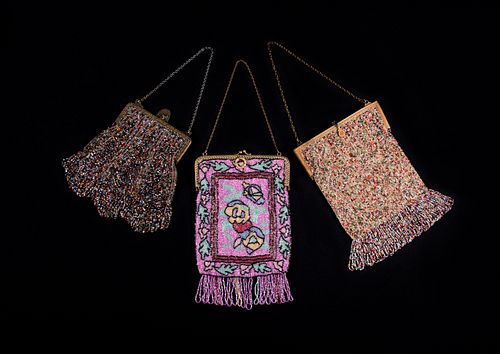 THREE LARGE BEADED FRAME BAGS, 1910-1920s