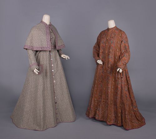 TWO PRINTED WOOL OR COTTON WRAPPERS, 1860s