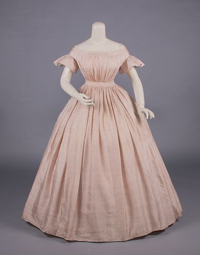 TATTERSALL SILK DAY DRESS, EARLY 1850s
