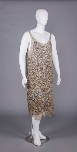 LAME CHAINSTITCH EMBROIDERED EVENING DRESS, c. 1928