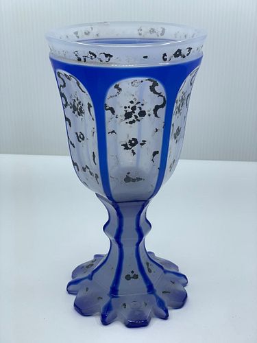 IMPORTANT BLUE OPALESCENT OVERLY GOBLET