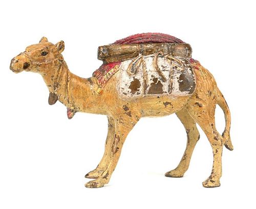 AN AUSTRIAN COLD PAINTED BRONZE PIN CUSHION FORMED AS A CAMEL
