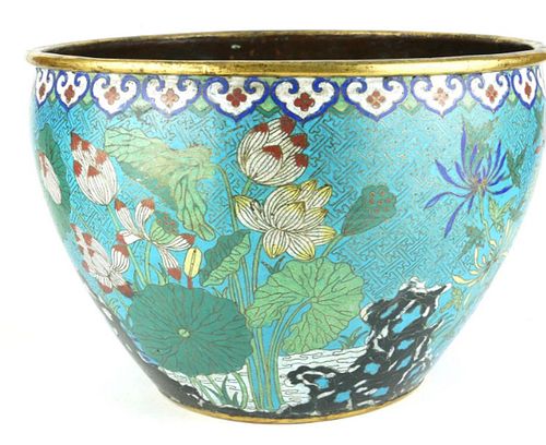 A 19TH CENTURY CHINESE BRONZE AND CLOISONN PLANTER