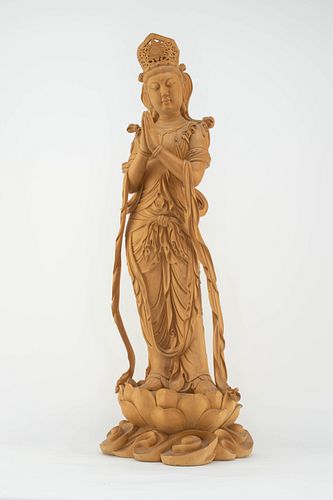Chinese Boxwood or Sandalwood Carving of Guanyin
