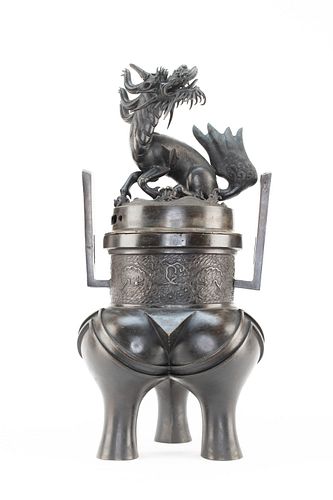 Chinese Bronze Censer with Dragon Finial