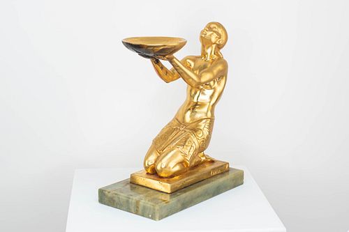 Fayral Art Deco Bronze Offering Figure 