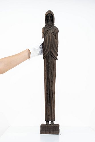 Miguel Magana Carved Wood Monk Sculpture