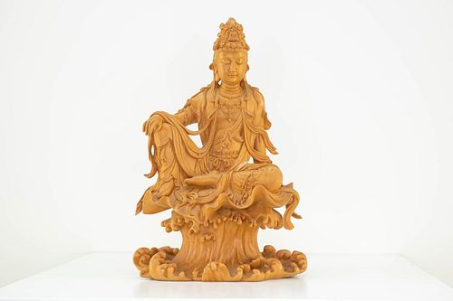 Chinese Boxwood or Sandalwood Guanyin Carving