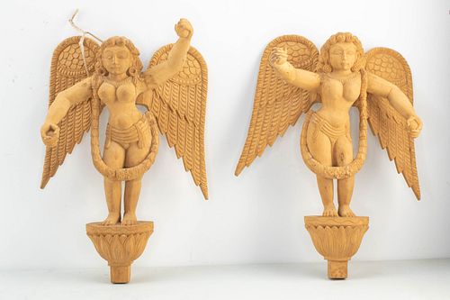 Pr Indian Carved Wooden Angels