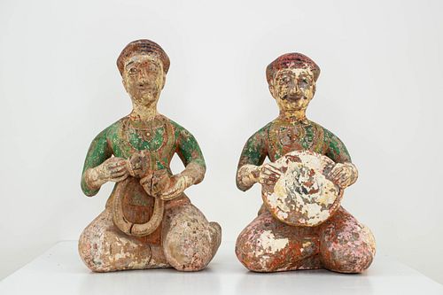 Pair of Indian Polychrome Statues of Musicians 