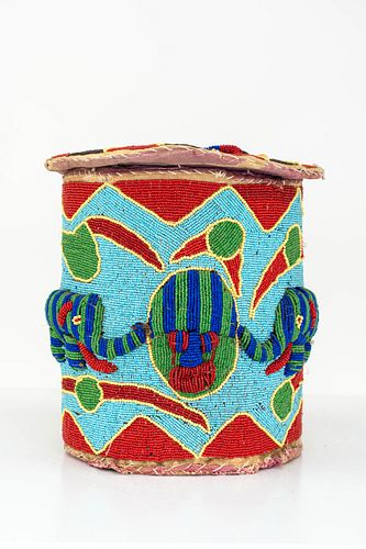 African Yoruba Beaded Cylindrical Box
