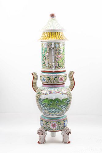 Chinese Famille Rose Porcelain Temple Censer