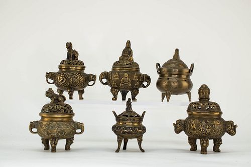 Grp: 6 Chinese Metal Tripod Censers