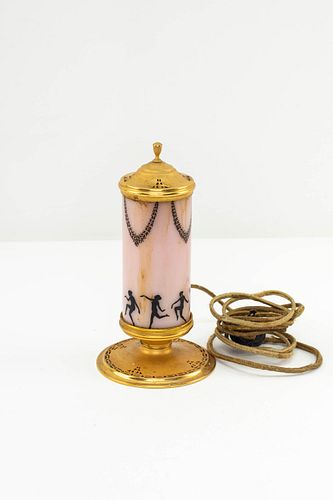 Pink Glass & Gilt Metal deVilbiss Perfume Lamp