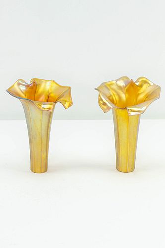Pair of Carnival Glass Lily Lamp Shades