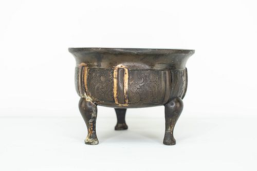 Chinese Bronze Tripod Censer with Gilding 