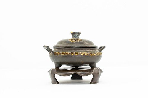 Chinese Bronze Gilded Censer with Stand