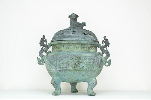 Chinese Bronze Archaic Style Tripod Censer 