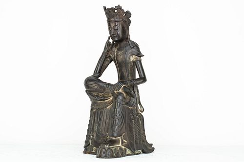 Chinese Bronze Statue Seated Woman