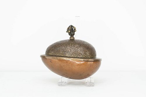 Tibetan Buddhist Copper Kapala Skull Lidded Bowl