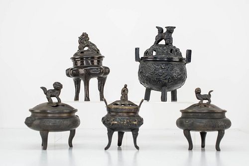 Grp: 5 Japanese Bronze Tripod Censers