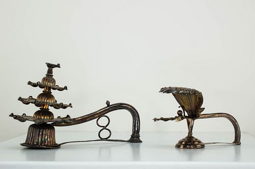 Grp: 2 Indian Brass Vessel Oil Lamps