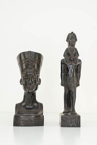 Grp: 2 Nefertiti & Ramesses II Stone Statues