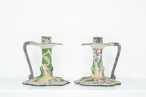 Pair of Japanese Moriage Candleholders