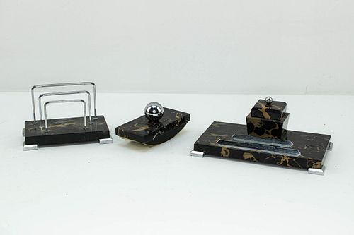 Set: 3 pc. Black Stone Desk Objects