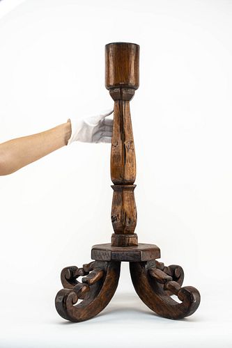 Tall Carved Wood Candlestick