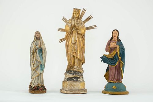 Grp: 3 Carved Wood Christian Statues